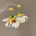 Sweet raffia flower drop earrings with citrus print fabric petals for beach vacation. - 80# Yellow Citrus Print Fabric Flower Style