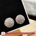 Elegant round stud earrings featuring shimmering rhinestones and 925 silver needles - Round Full Rhinestone Style