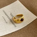 Vintage gold-plated open ring featuring a tiger eye stone and elegant sunburst texture - 19# Ring-Gold-Brown (Real Gold Plated)-Radiant Stripes