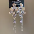 Elegant sparkling zircon tassel earrings in silver finish with long metal fringe details - 5# Silver Earring Post - Silver