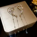 Boucles d'oreilles papillon élégantes avec cristaux brillants et longs glands de chaîne - Style de Gland de Papillon (2) / Argent