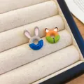 Orecchini a lobo in argento con coniglio e volpe dei cartoni animati a forma di ciambella - Stile Donut Colorblock Arancione Verde