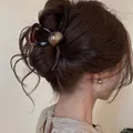 Elegant large brown tortoiseshell shark hair claw clip for thick hair, Korean style accessory - Brown-Large Size
