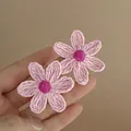 Sweet pink woven flower earrings with delicate petal texture - Pink (6# Silver Post)
