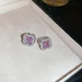Elegant pink flower stud earrings with sparkling zircon stones in a silver setting. - Pink (17# Silver Post)