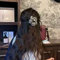 Vintage leopard print flower hair claw clip for thick hair elegant retro styling - Leopard Print Flower Claw / Grey Flower