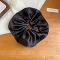 Retro black satin scrunchie hair accessory, oversized glossy silk hair tie for women - Satin Scrunchie / Black