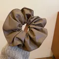 Vintage oversized brown PU leather hair scrunchie accessory for elegant styling - Leather Scrunchie / Dark Coffee