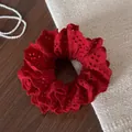 Retro red lace embroidered scrunchie hair tie for elegant and fashionable hair styling - Lace Embroidery Scrunchie / Red