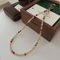 Collar choker de cuentas coloridas con detalles de conchas y perlas en acabado dorado - 10#