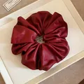 Premium vintage style dark red faux leather oversized scrunchie hair tie for women - Leather Scrunchie / Red