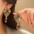 Eleganti orecchini vintage dorati con pietre a cuore viola e ciondoli a goccia d'oro - Stile Perno Argento - Cuore Viola Goccia (62#) / Oro-Viola