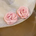 Elegant pink satin rose flower stud earrings with a delicate handmade petal design - Handmade Satin Rose Flower Style (60#) / Satin Pink