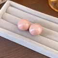 Gentle pink round bead stud earrings for women presented in a grey velvet display box - Smooth Glossy Sphere Style (53#) / Dusty Pink