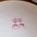 Sweet and elegant pink enamel heart-shaped drop earrings with silver pins for women - 38# Silver Post - Heart Style / Pink