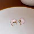 Elegant pink pearl finish flower stud earrings in a warm gold-tone setting for women - Ear Buckle Style (37#) / Gilded Pink