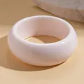 Elegant minimalist chunky resin bangle bracelet in soft pale pink finish for women - Rounded Thick Style (42#) / White