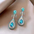 Elegant light blue enamel waterdrop earrings with crystals and silver needle. - 31# Silver Needle - Blue