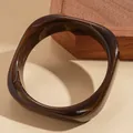 Retro irregular square resin bangle with tortoiseshell brown swirl pattern for women - Wavy Square Style (56#) / Brown