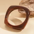 Vintage irregular chunky resin bangle with amber brown marbled finish for women - Irregular Square Style (32#) / Brown