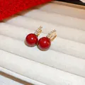 Elegant red ball drop earrings with gold plating and sparkling cubic zirconia stones - 52# Silver Needle-Gold-Red