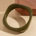 Irregular olive green resin bangle with a vintage wavy design and glossy finish for women - Widened Wave Style (58#) / Green