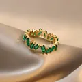 Vintage gold plated geometric ring featuring emerald green baguette zircons and clear crystals - Vintage Geometric Style (HR528) / Green
