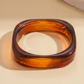 Minimalist irregular square resin bangle in retro amber finish with translucent swirls - Irregular Amber Pattern Style (38#) / Brown