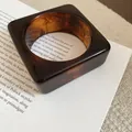 Vintage tortoiseshell resin square bangle with a unique marbled amber finish design - Square-Outer Round-Inner Geometric Style (73#) / Brown