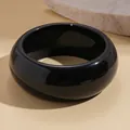 Elegant minimalist black irregular resin bangle with high glossy finish for stylish women - Wide Irregular Curved Style (43#) / Black