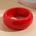 Vibrant glossy red chunky resin bangle bracelet with unique thick irregular design - Widened Thick Rounded Style (44#) / Red