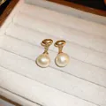 Elegant French vintage style silver needle earrings featuring exquisite white pearl drops - Oval Style (77#)