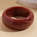 Minimalist dark red marble resin thick bangle with retro vintage design for women - Irregular Style (46#) / Brown