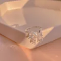 Elegante anillo abierto plateado con borlas de circón bajo una cálida luz solar - Estilo de Flecos Flexible / Plateado