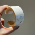 Minimalist irregular resin cuff bracelet featuring a marbled beige and brown finish - Irregular C-Shaped Open Small Style (76#) / White