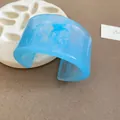 Elegant irregular translucent blue resin cuff bracelet with a unique white marble swirl design - Blue & White Marble Style (79#-Large) / Blue