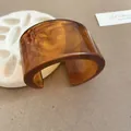Retro amber marbled resin cuff bracelet with a minimalist irregular open design - Amber Tortoiseshell Style (80#-Large) / Brown