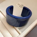 Deep blue irregular resin cuff bracelet with high gloss finish in a jewelry tray - Solid Color Wide Style (83#) / Dark Blue
