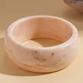 Minimalist pink marble resin bangle bracelet with a wide, smooth vintage aesthetic design - Irregular Marble Pattern Bangle (108#) / White