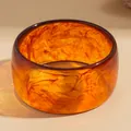 Vintage irregular amber resin bangle bracelet with unique smoked ink pattern design - Irregular Amber Style (112#) / Brown