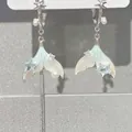Elegant silver needle mermaid tail drop earrings with star and pearl tassel detail - Style 36# S925 Silver Pin Silver Geometric Triangle Studs