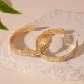 Elegant gold-plated silver needle hoop earrings with pavé-set crystals and stones - 56# Silver Earring Post - Gold