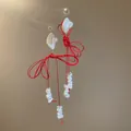 Handmade red cord bow earrings with white irregular beads and silver needle studs. - 46# Silver Post - Red