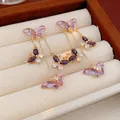 Elegant long purple butterfly tassel earrings with sparkling glass stones in a display box - 65# Silver Needle - Gold - Purple