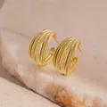 Elegant gold wheat ear textured hoop earrings with a vintage lightweight luxury design - 18# Silver Needle - Gold (multi-layered)