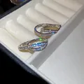 Elegant silver-tone crossover hoop earrings with shimmering crystals in a jewelry box - 26# Earring - Silver (double Layer)