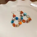 Handmade bohemian colorful glass bead hoop earrings with silver hooks for women - 34# Ear Hooks - Brown - Blue