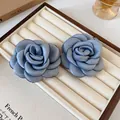 Elegant French style blue fabric camellia flower accessory for handmade necklaces and jewelry - Earrings / Blue