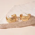 Textured gold-tone hoop earrings with a rippled metallic finish on a stone block - 32# Silver Needle - Gold (double Layer)