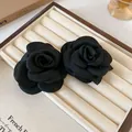 Elegant black fabric rose charms for French style necklace set and sweet jewelry accessories - Earrings / Black